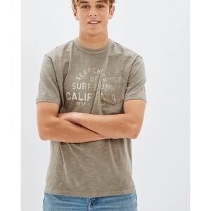 American Eagle Men's Beige Graphic Short Sleeve T-Shirt Super Soft, X Small